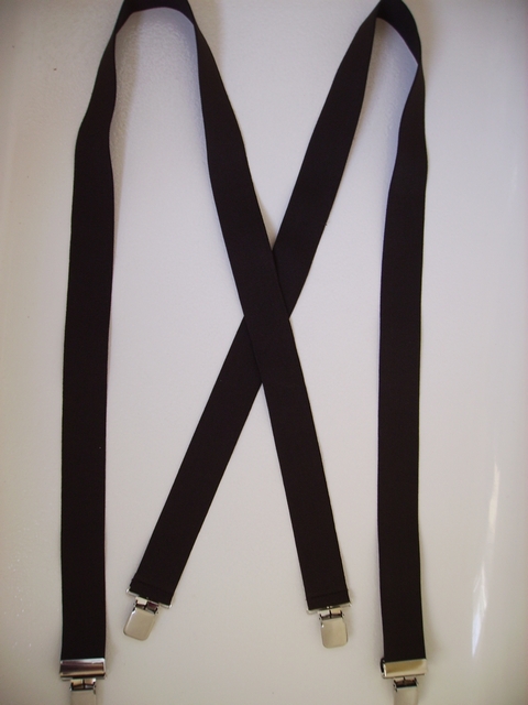 1 1/8" wide x 48" long."X" Style. 1000 EACH COLOR AVAILABLE. Fits People 5' 4" to 6' 2" tall. Entirely Stretchable Polyester Suspenders with 4 Strong 1/2" x 1" CHROME GRIPS with Nylon Teeth and 2 CHROME Length Adjusters in the Front. The material is not as thick or plush as our normal Cotten/Polyester material, But still good quality and durable. X-PC260NECON48-C2B